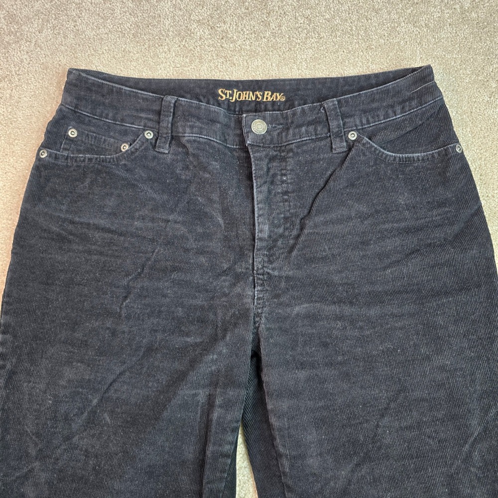 St Johns Bay Womens Black Corduroy Bootcut Pants Secretly Slender Size 8 Stretch